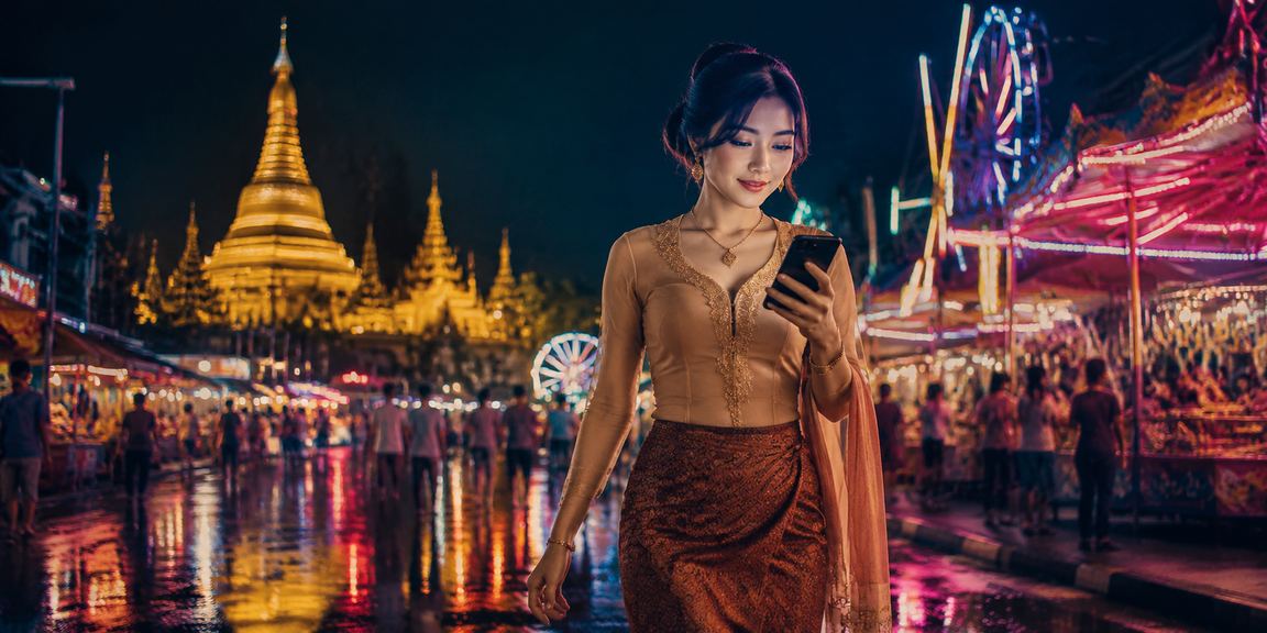 ရန်ကုန် ရွှေတိဂုံစွယ်စုံတွင် ဖုန်းဖြင့် စလော့ ကစားသော မြန်မာလူငယ်များ